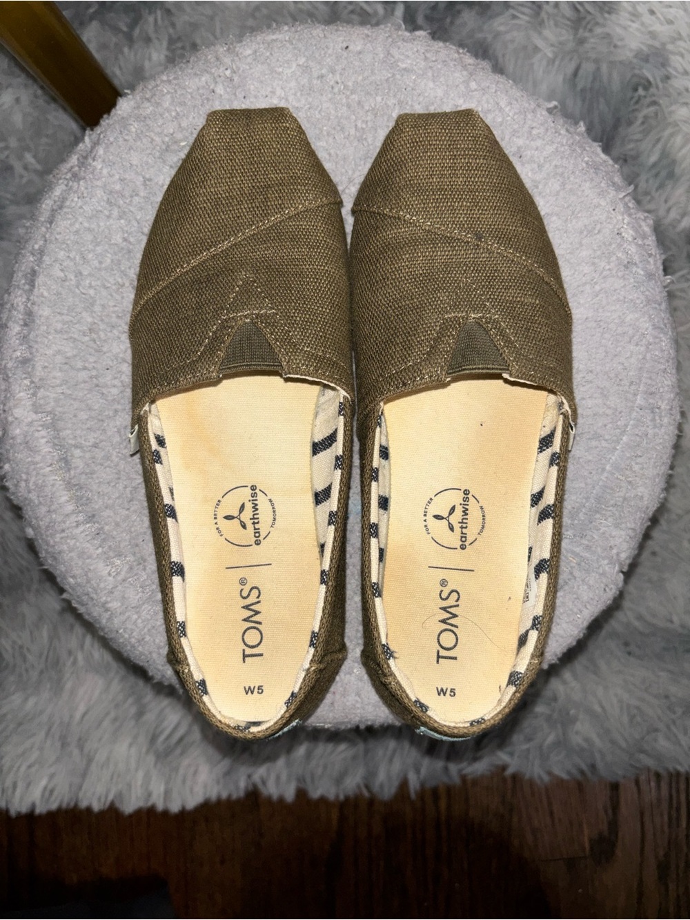 TOMS Olive Green Canvas Slip-On Flats